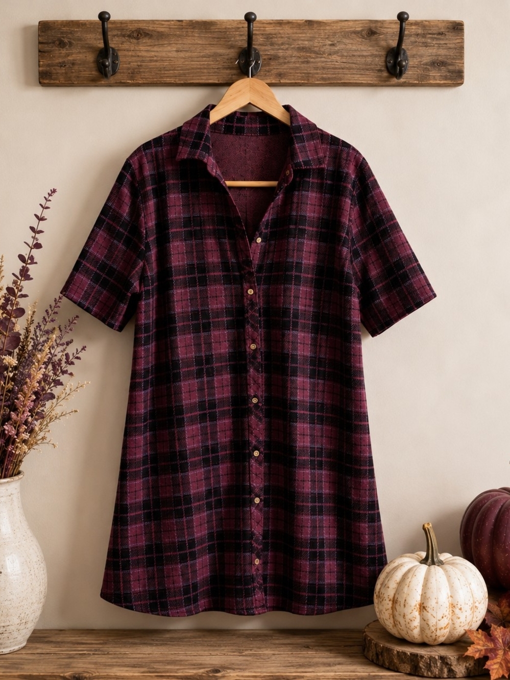 CHAPS 2X Plum Plaid Shirt Dress Heritage Equestrian Country Flannel